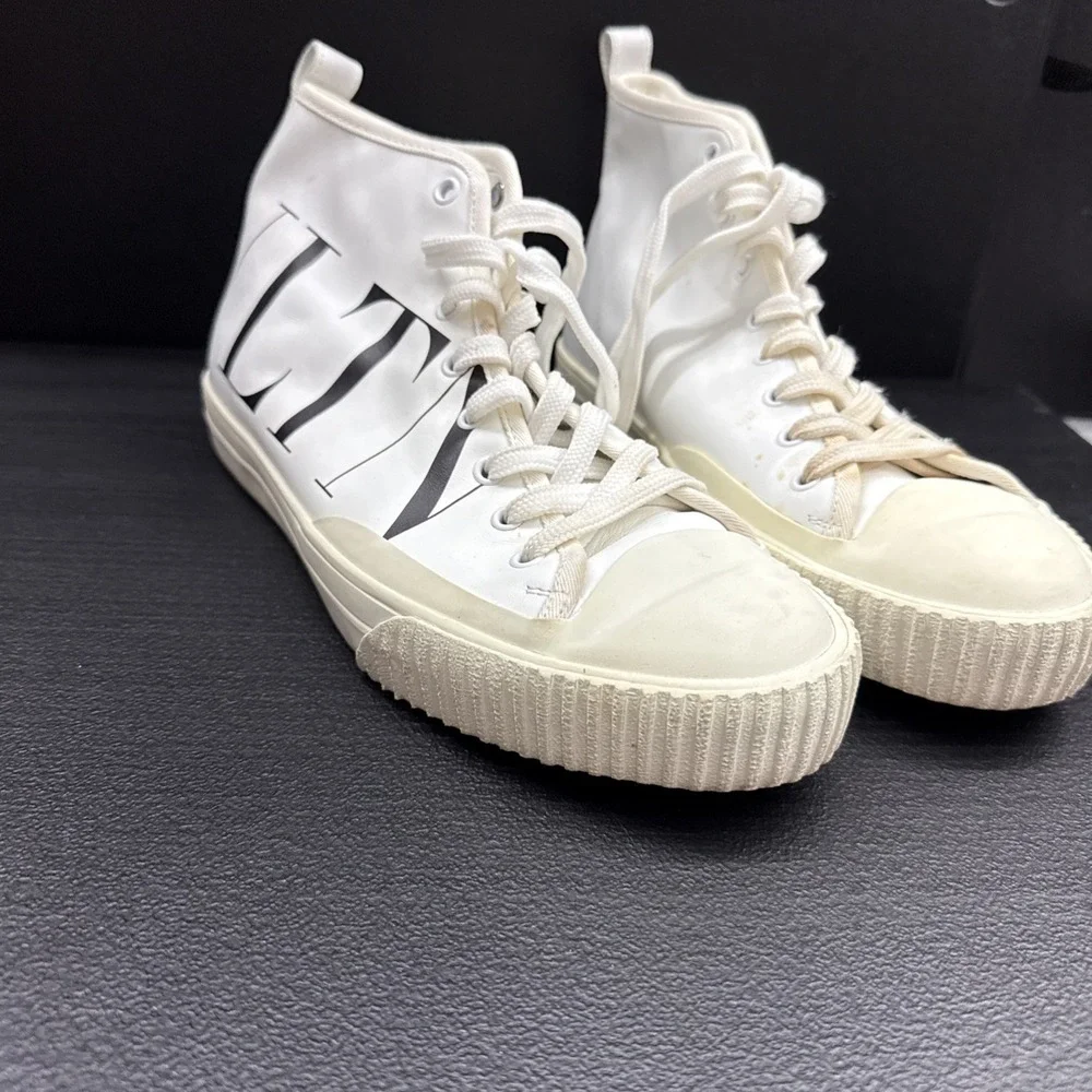 Valentino Garavani VLTN Print White Leather High-Top Sneakers Size 42  — US 8.5